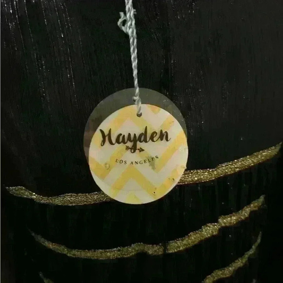 Hayden Black Cold Shoulder Sparkly Dress Gold Pleated Accents - Picture 6 of 7